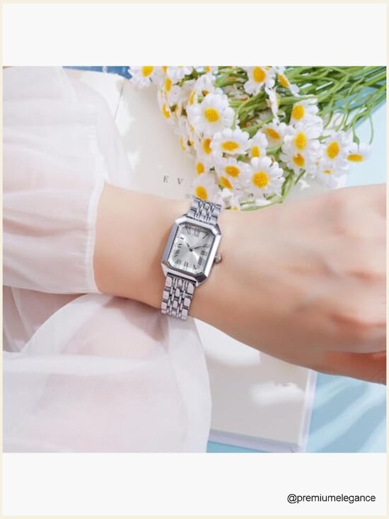 Ladies Square Case Stainless Steel Band Quartz Wrist Watch Water Resistant main image 6